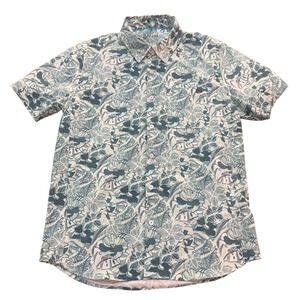 AVID Sportswear Mens Medium Teal Floral‎ Performance Fishing Shirt Short Sleeve